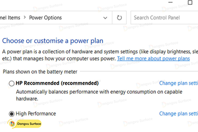 Sử dụng tính năng Power Options
