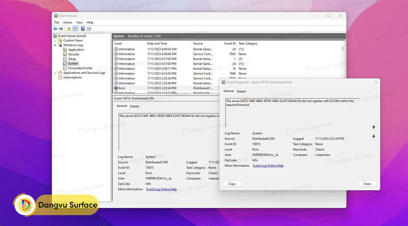Event Viewer (V): cho phép người dùng xem các sự kiện của hệ điều hành như gói trình điều khiển, chương trình đang chạy trên máy tính.