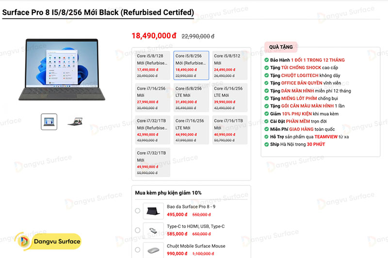 Giá bán Surface Pro 8 Ref tại Đăng Vũ