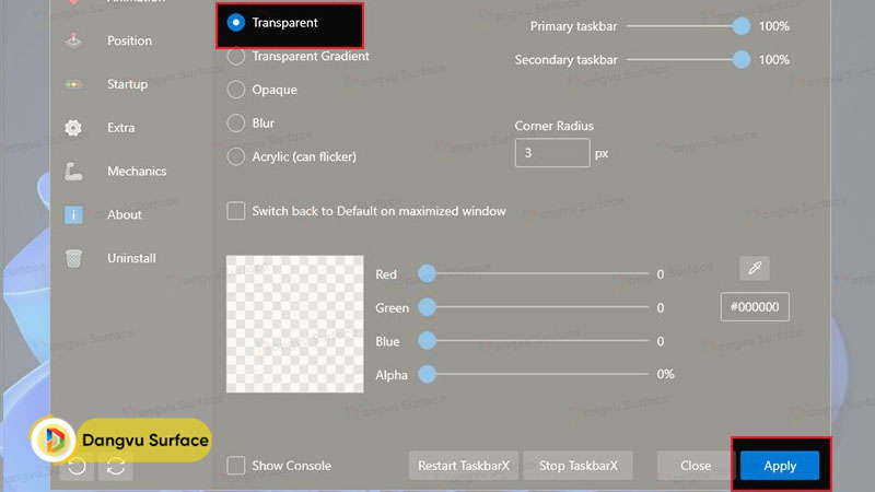 Cách làm trong suốt thanh Taskbar trên Windows 11 bằng TaskbarX
