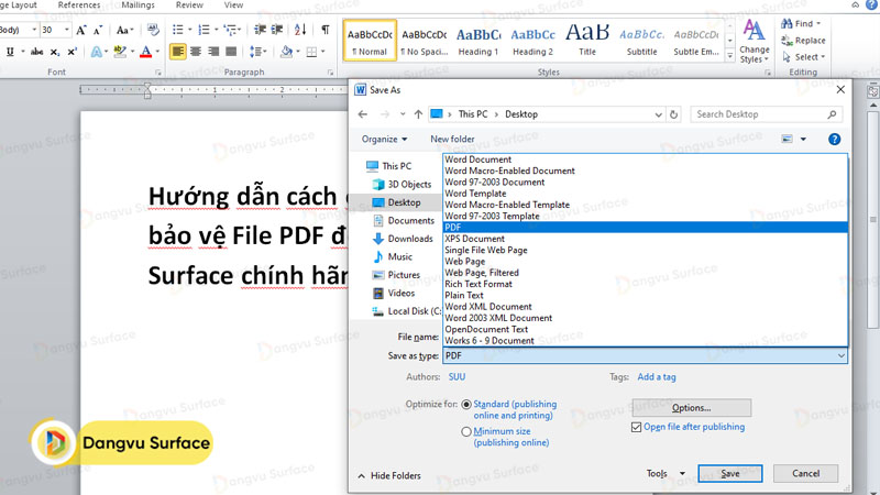 Chọn Save as Type: PDF