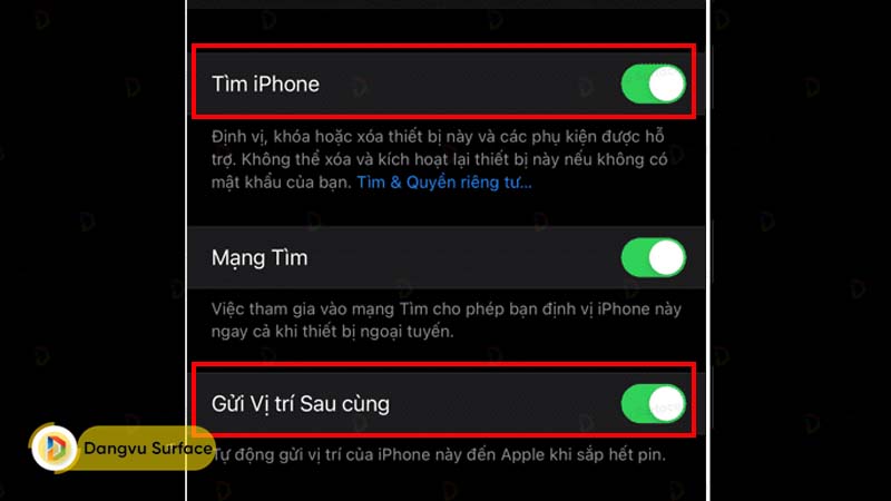 Bật “Gửi vị trí sau cùng” (Send Last Location).