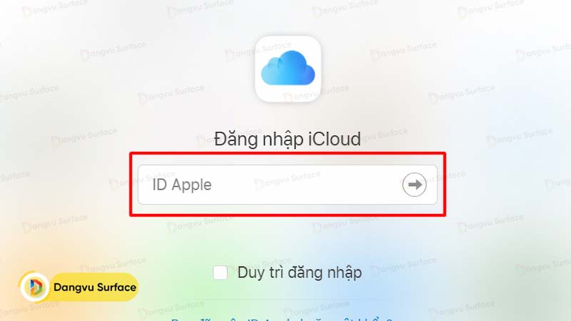 Đăng nhập bằng tài khoản và mật khẩu tài khoản iCloud điện thoại bị mất đang dùng