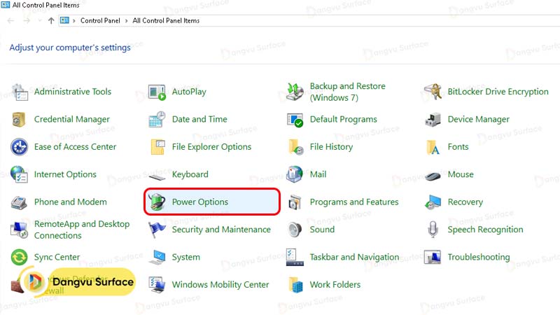 Chọn “Power Options”
