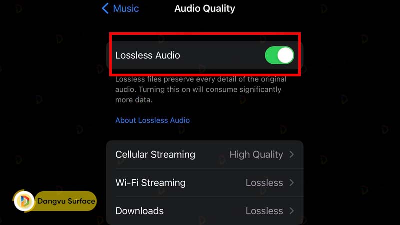 Bật tính năng nghe nhạc Lossless