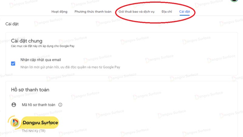 Truy cập vào tài khoản Google Pay vào mục cài đặt
