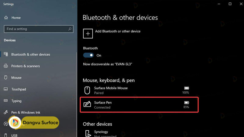 Máy đã kết nối với Surface Pen 2017