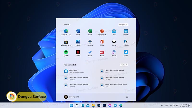 Start Menu đưa vào chính giữa màn hình