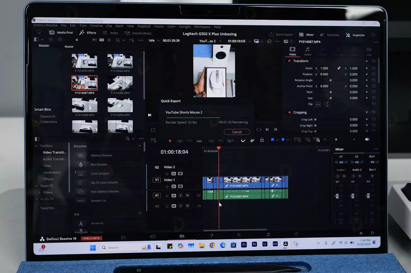 Thời gian xử lý video trên DaVinci Resolve có thể lâu hơn so với các dòng máy laptop khác