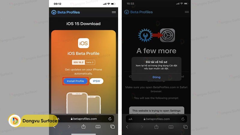 Chọn Install Profile iOS 15.2 Beta 3