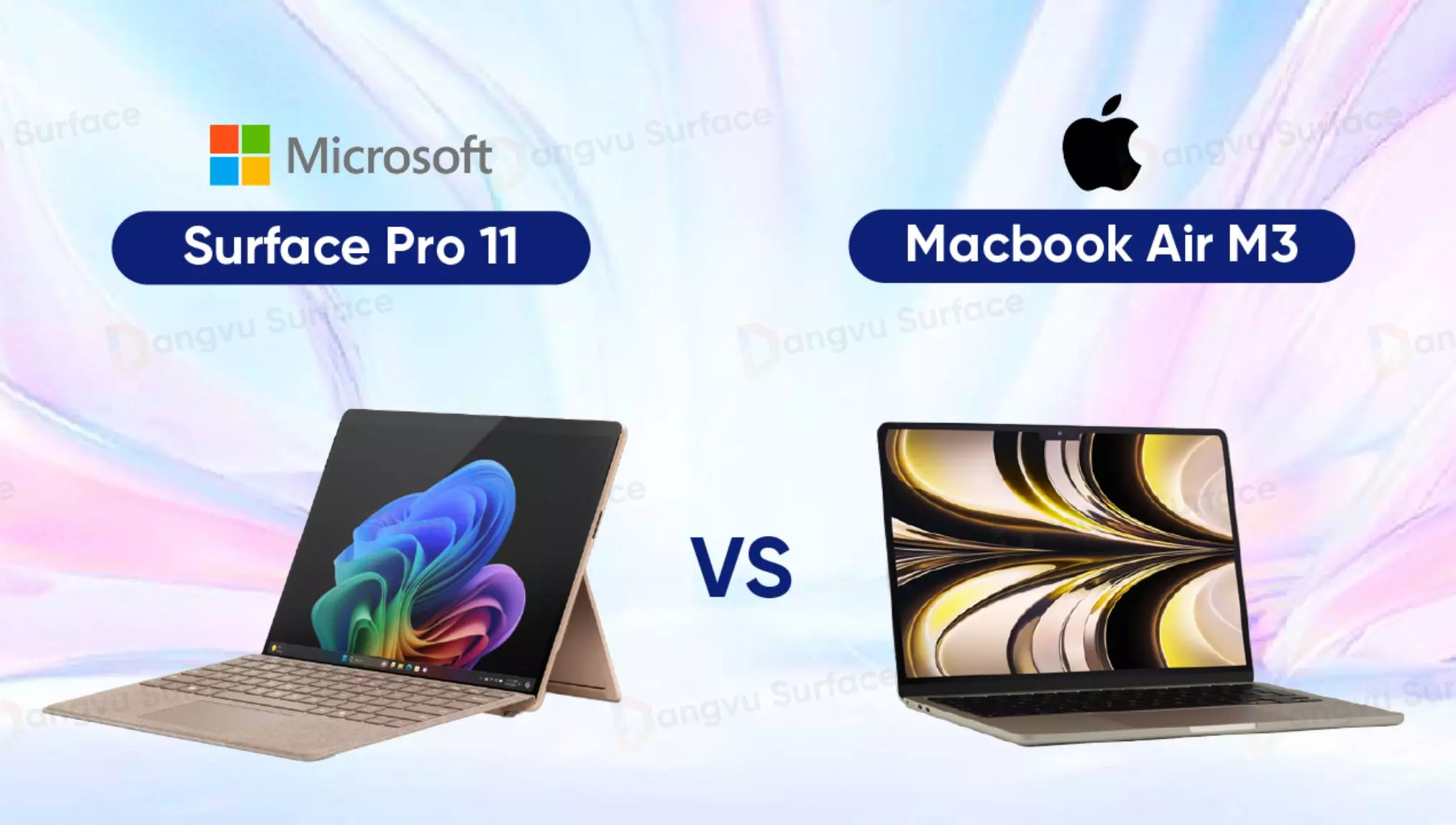 So sánh màu Gold giữa 2 máy: Surface Pro 11 và MacBook Air M3 13