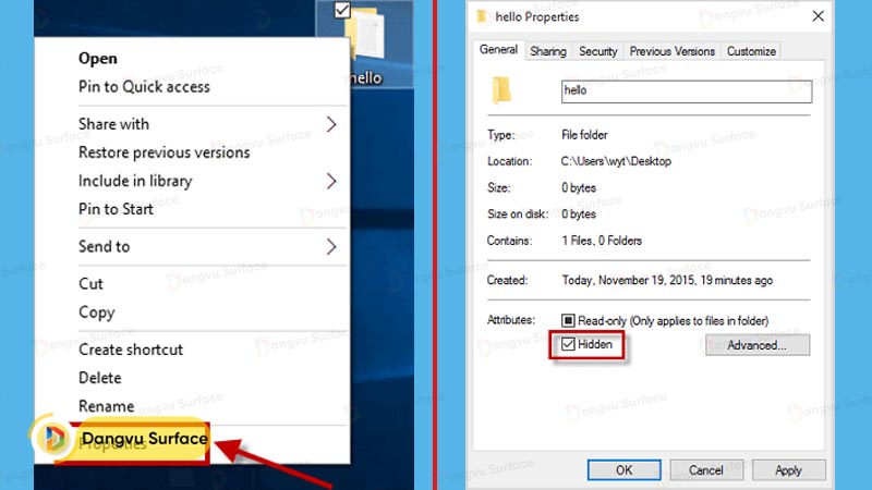 Dùng Properties để ẩn File/ Folder