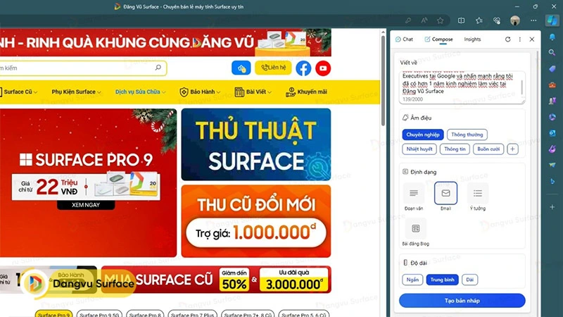 Tính năng soạn thảo trên Copilot