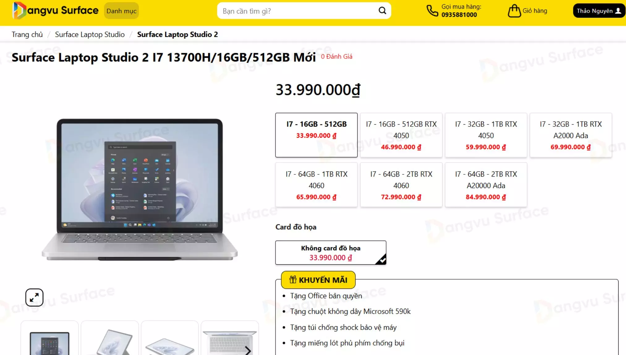 Giá bán Surface Laptop Studio 2 tại Đăng Vũ Surface