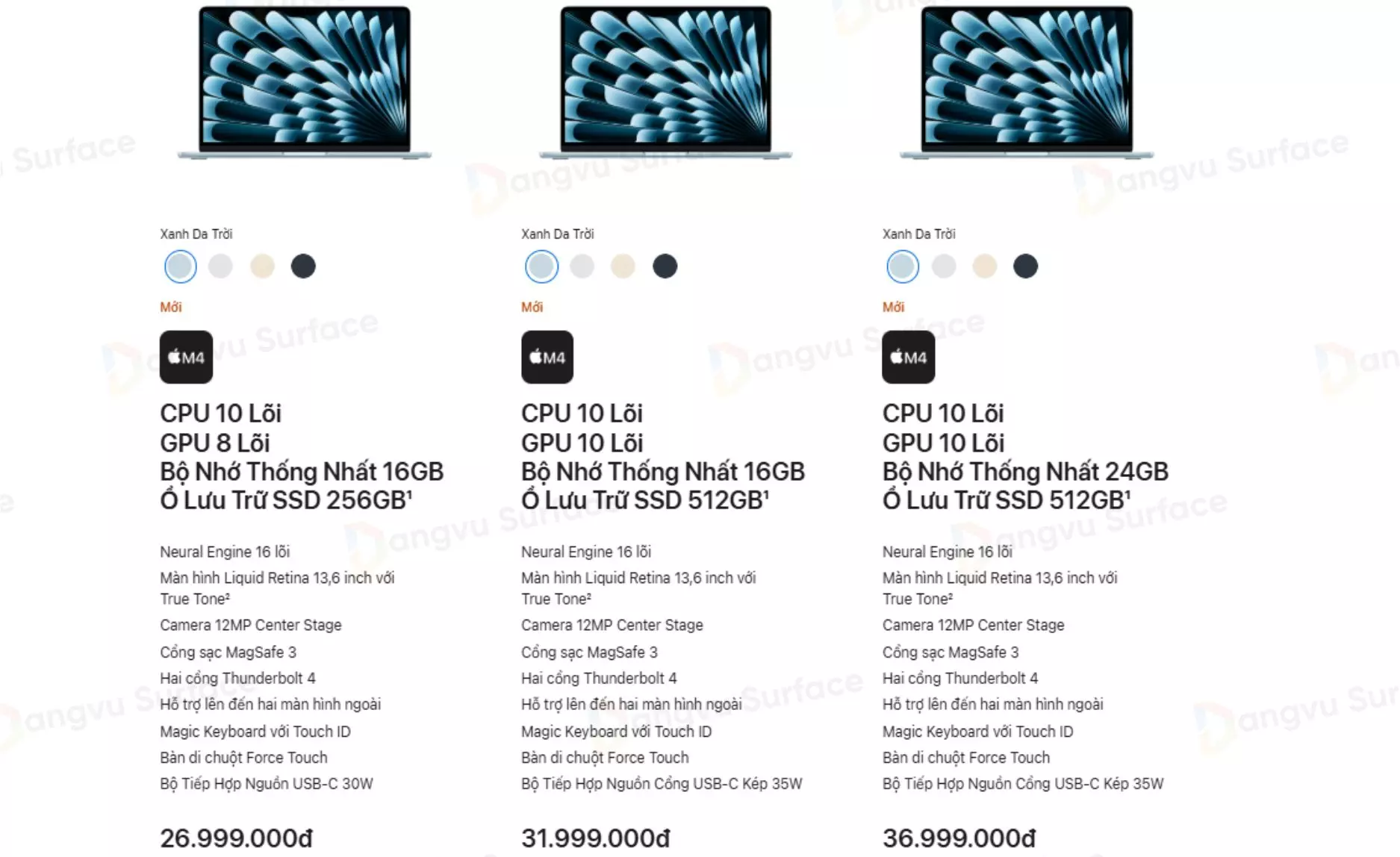 Giá bán MacBook Air M4 trên trang chủ của Apple
