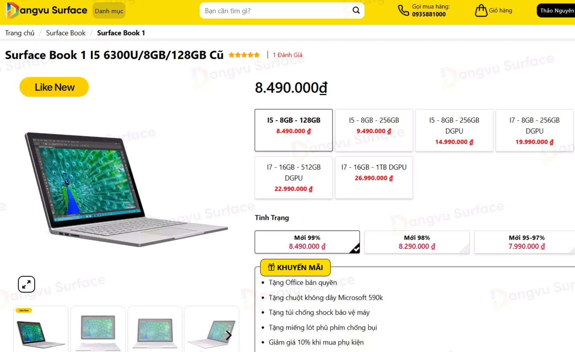 Giá bán Surface Book 1 tại Đăng Vũ Surface