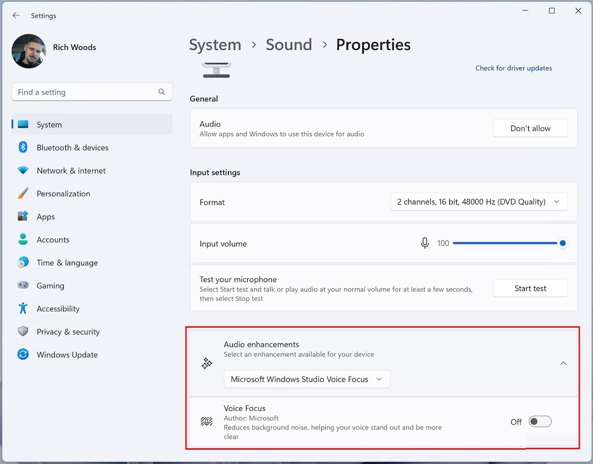 Ấn chọn Microsoft Windows Studio Voice Focus