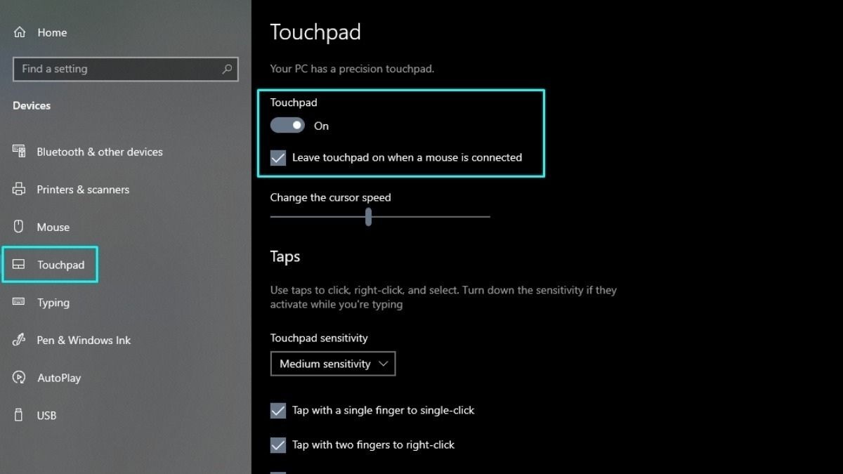 Windows cho phép người dùng thay đổi nhiều cài đặt của Trackpad để phù hợp với thói quen dùng.