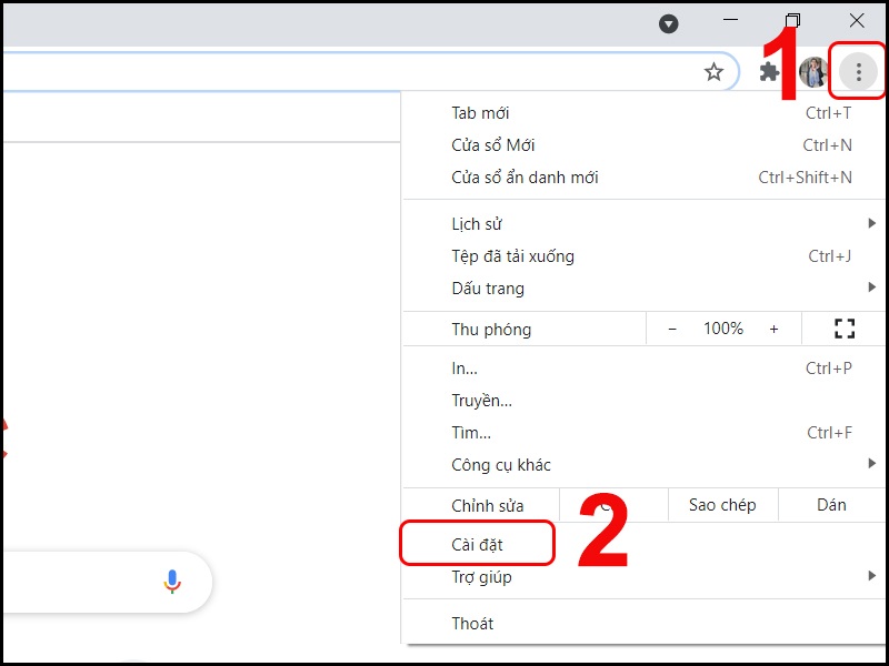 Mở Cài đặt trên Chrome