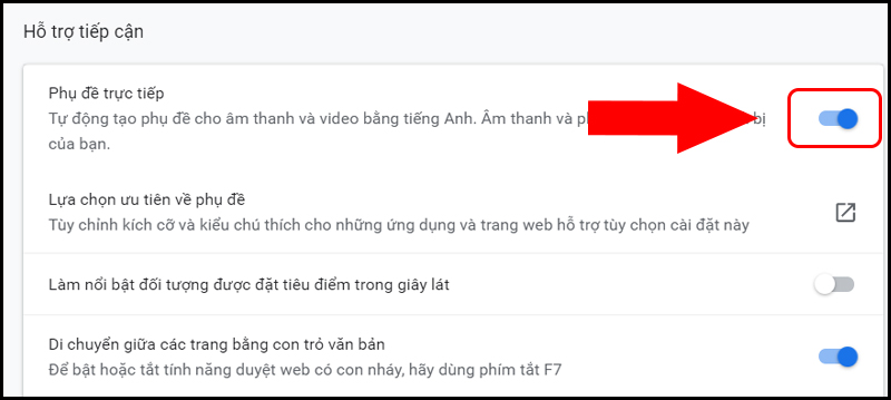 Bật tính năng Phụ đề trực tiếp