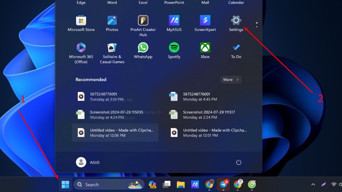 Ấn vào biểu tượng Windows trên máy tính và vào mục Cài đặt (Settings)