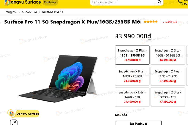 Giá bán Surface Pro 11 5G Snapdragon X Plus/16GB/256GB tại Đăng Vũ