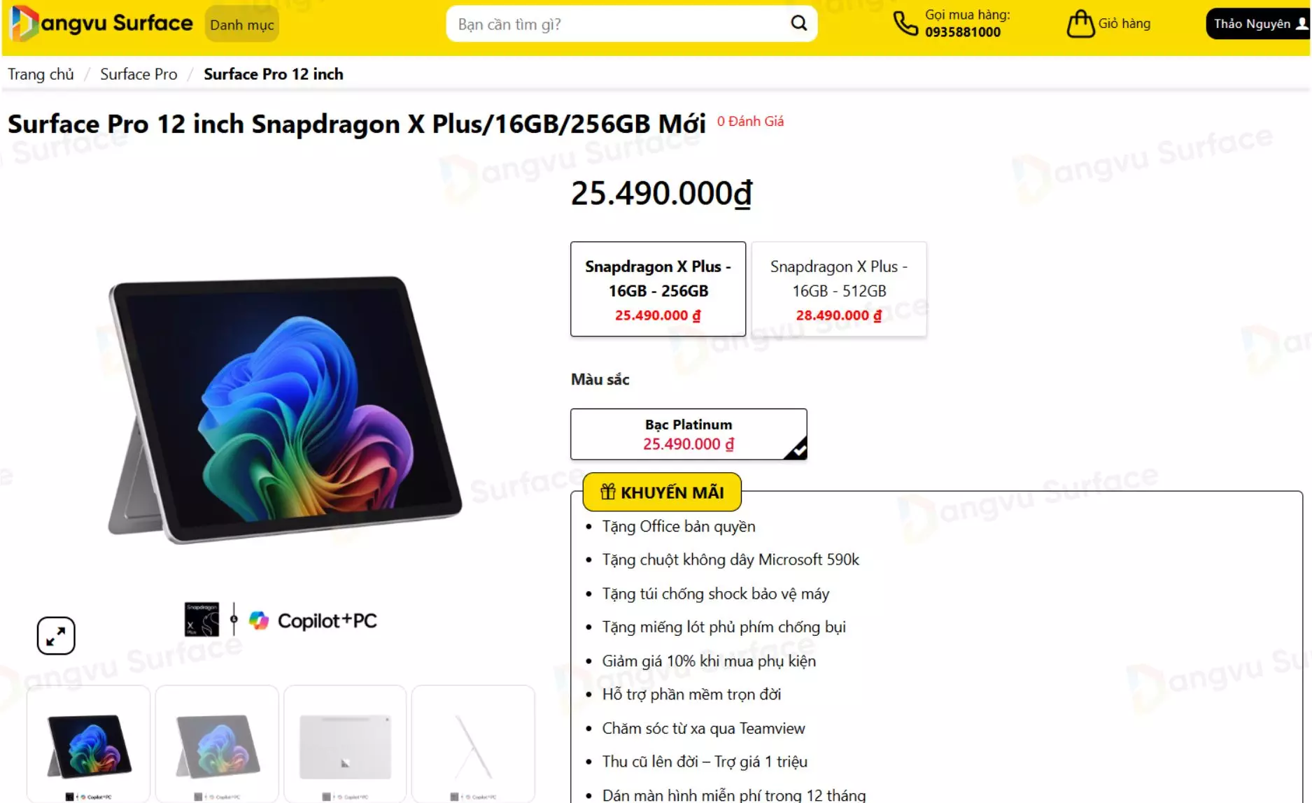 Giá bán Surface Pro 12 inch tại Đăng Vũ Surface