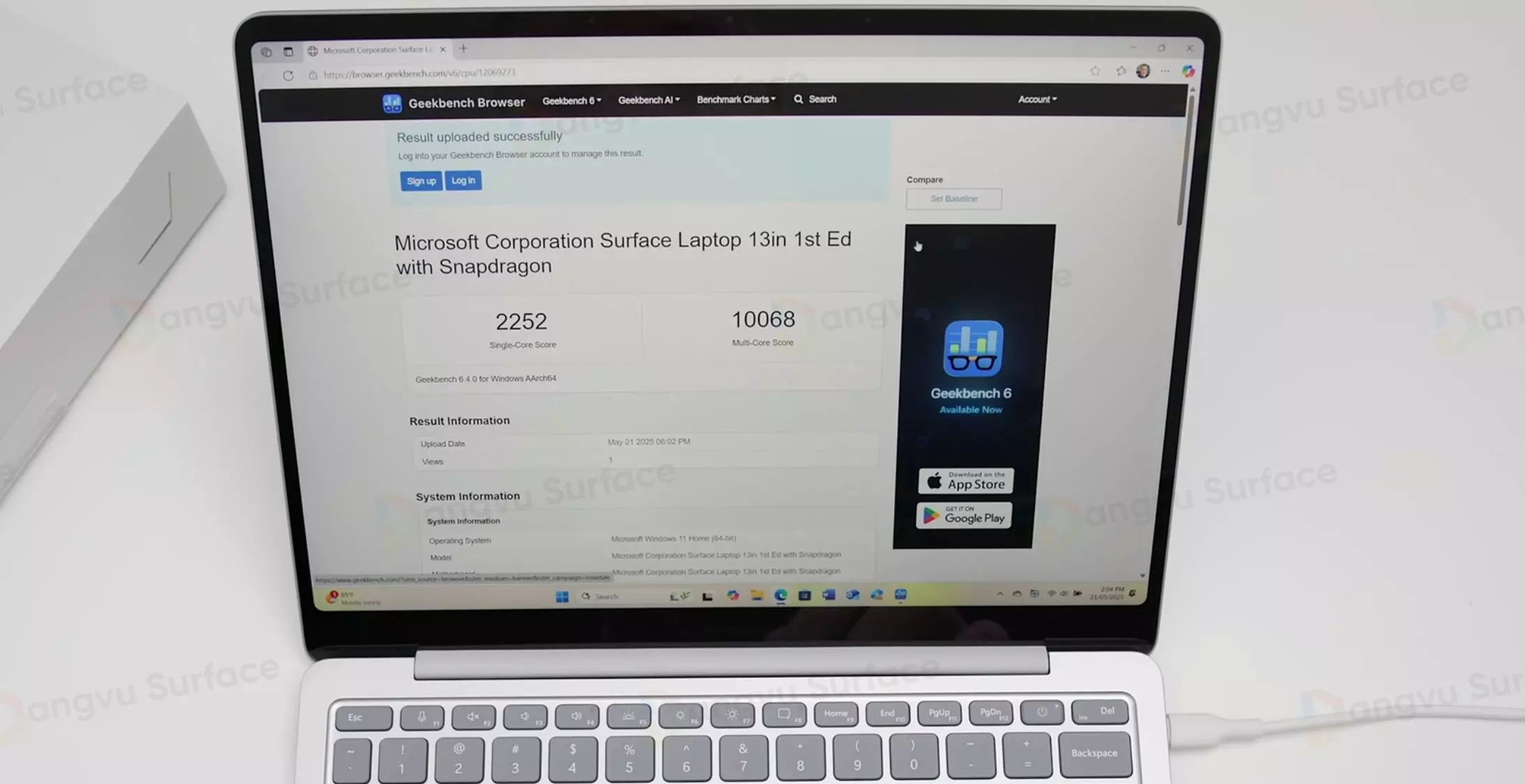 Kết quả Geekbench 6 của chip Snapdragon X Plus trên Surface Laptop 13 inch