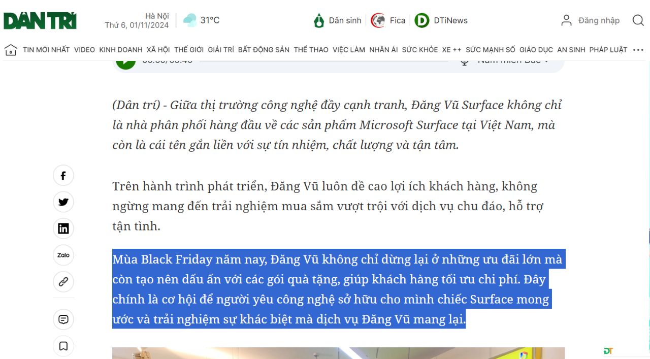 Báo Dân Trí nói gì về Đăng Vũ Surface