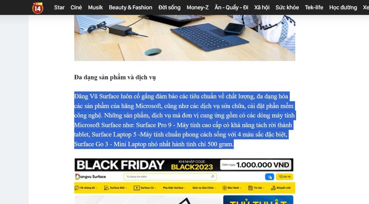 Báo Kênh14 nói về Đăng Vũ Surface