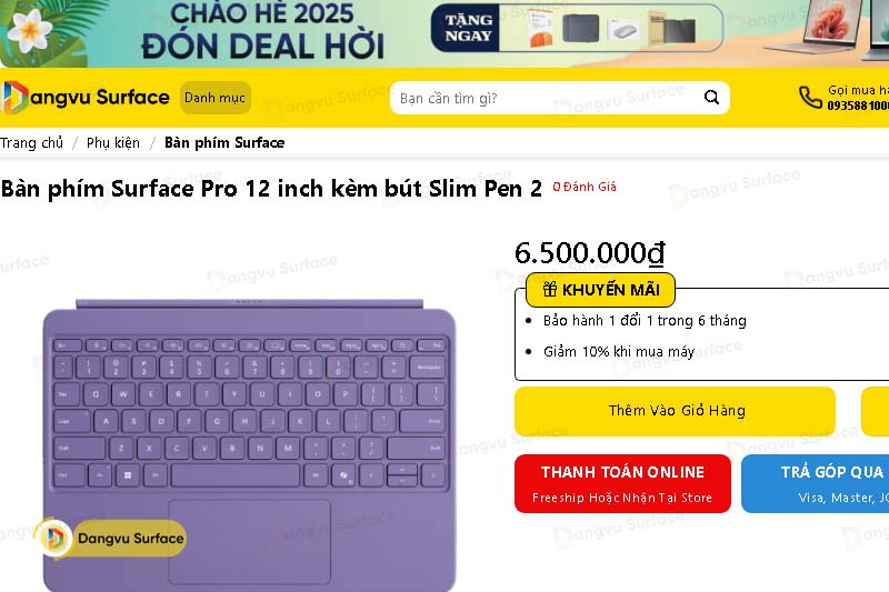 Giá bán bàn phím Surface Pro 12 inch kèm bút Slim Pen 2