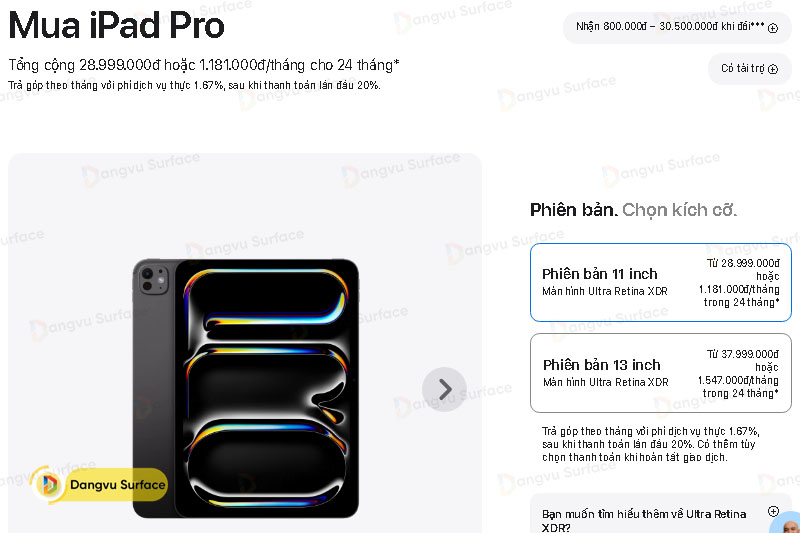 iPad Pro 8GB/256GB có giá gần 29 triệu đồng