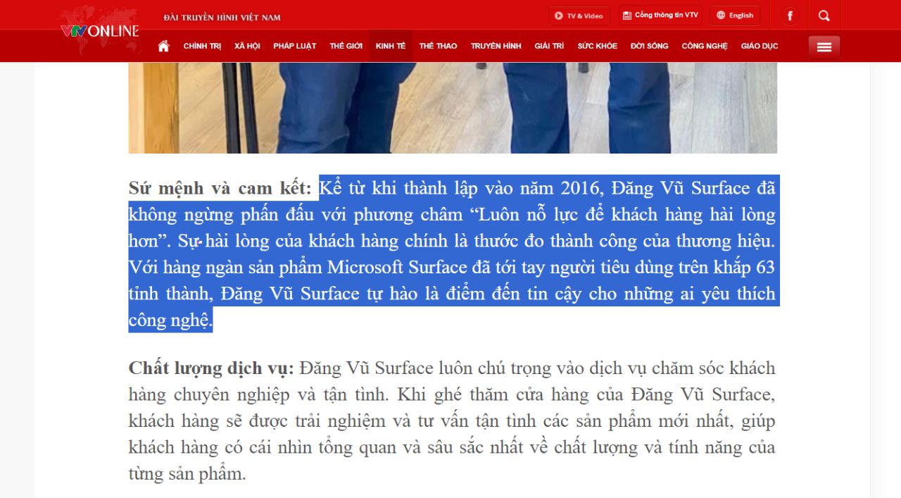 VTV nói về Đăng Vũ Surface