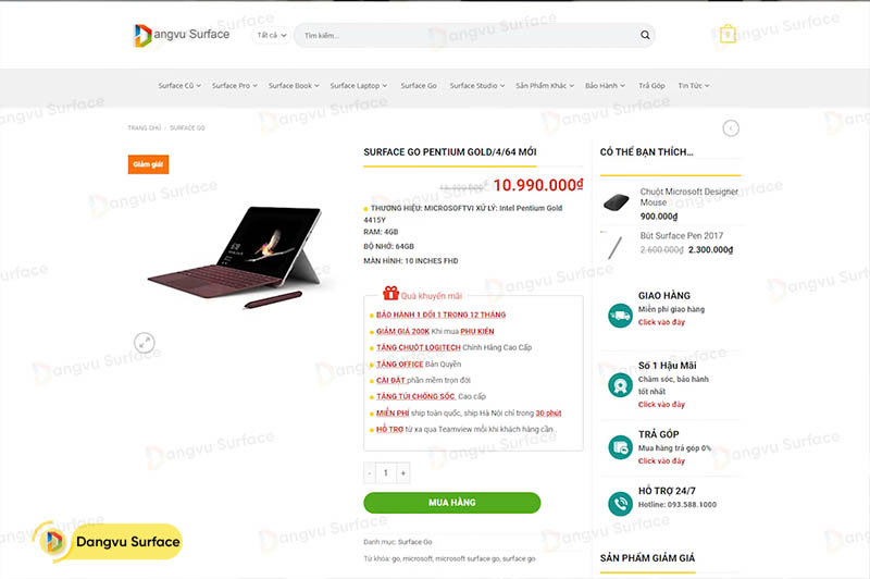Giá của Surface Go chỉ từ 10 triệu đồng tại Đăng Vũ
