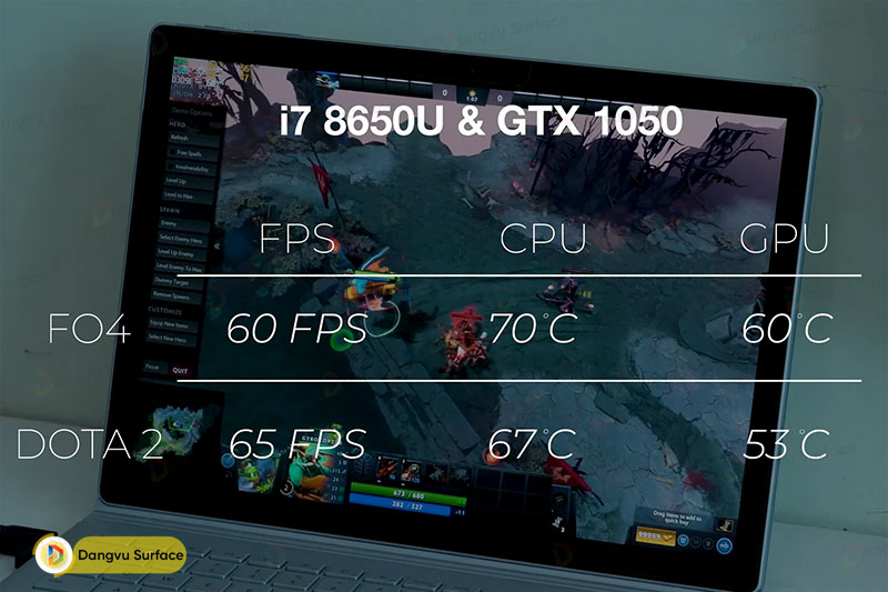 Thông số kỹ thuật khi chơi một số game trên Surface Book 2