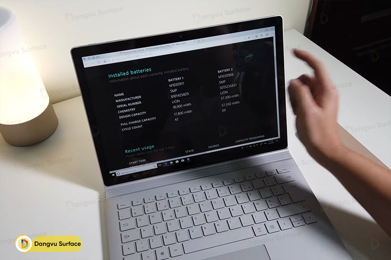 Dung lượng pin khủng khiếp của Surface Book 2