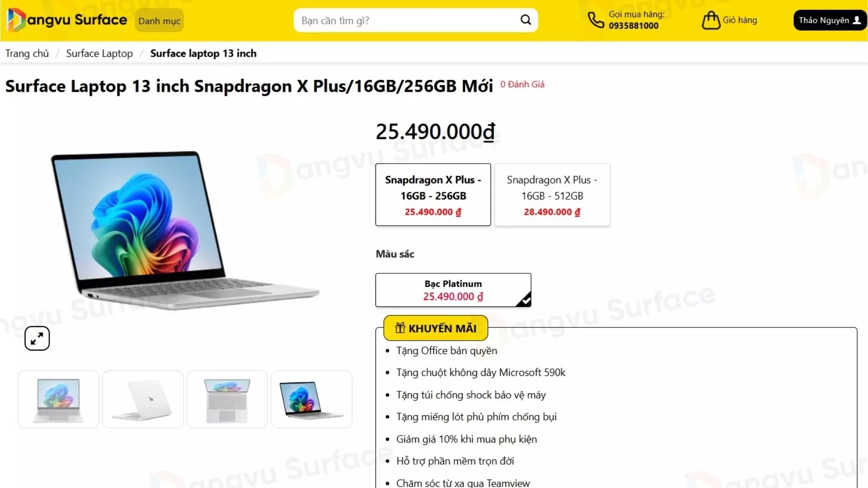 Giá bán của Surface Laptop 13 inch