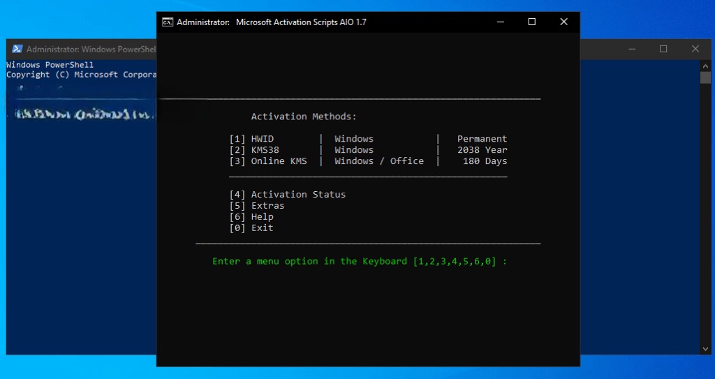 Khi cửa sổ Microsoft Activation Script hiển thị, bạn nhấn số “1” → nhấn Enter để thực hiện