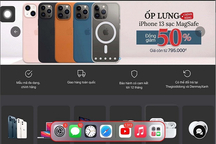 Bạn dùng tay vuốt nhẹ từ cạnh dưới màn hình iPad lên để kích hoạt Dock