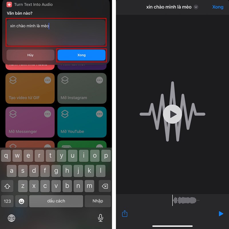 cài đặt Shortcut có tên "Turn Text To Audio"
