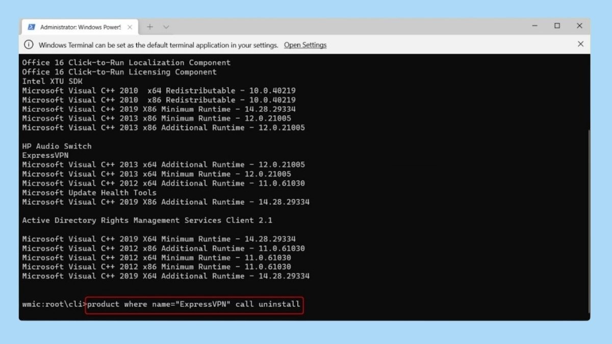 Gỡ cài đặt bằng Command Prompt
