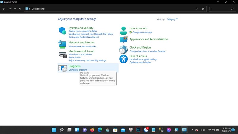 Gỡ cài đặt bằng Control Panel