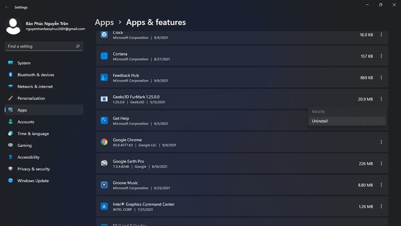 Tại thanh bên trái của Settings, chọn Apps