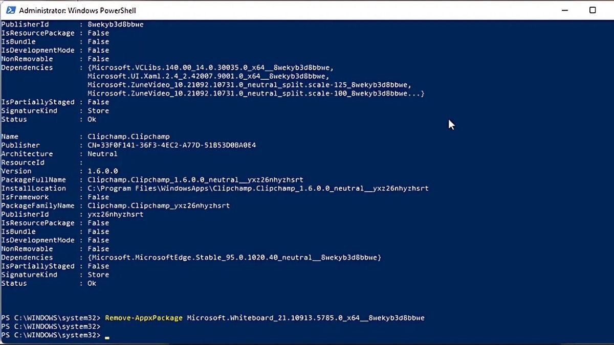 Gỡ cài đặt với Windows PowerShell 