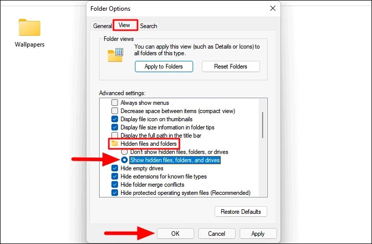 Click chuột vào tab View