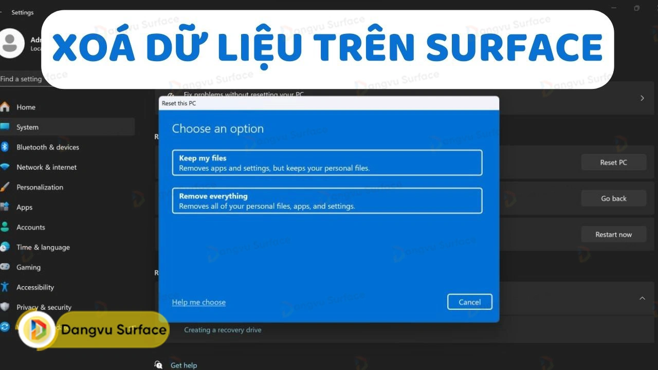 Hướng dẫn xóa hết dữ liệu trên máy tính Surface sử dụng Windows 11