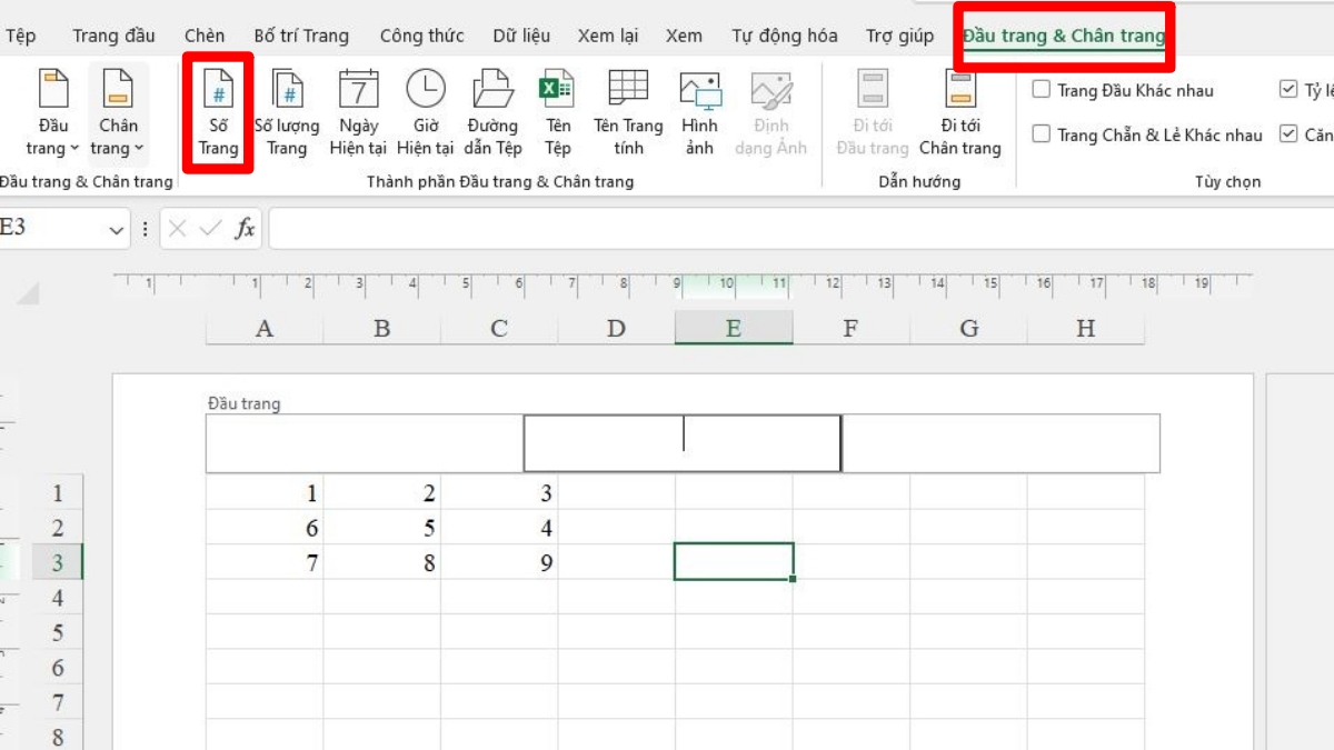 Nhập cách hiển thị cho trang với biến số &[Page] thì trang sẽ hiển thị lần lượt