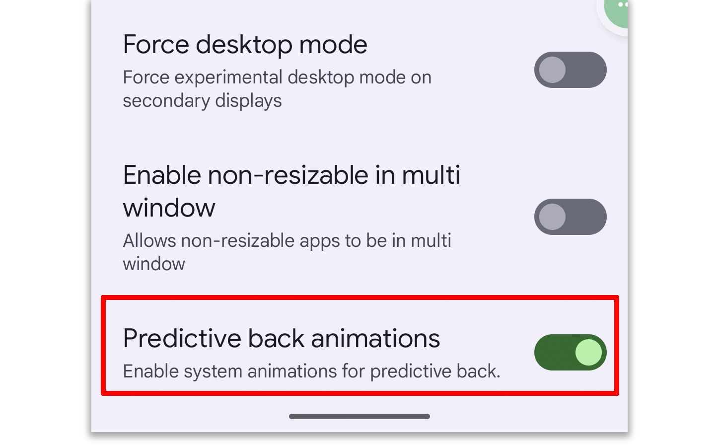 Tính năng "Predictive Back Gesture" có thể gọi cách khác là Thao tác back tiên đoán