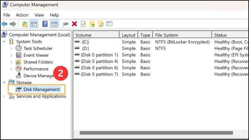 bạn chọn Disk Management tại thẻ Storage