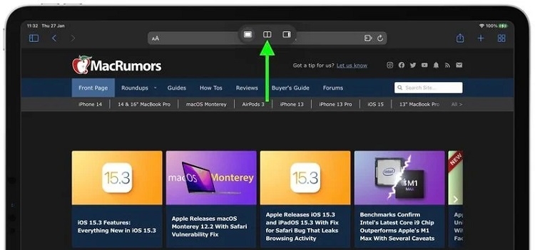 Hiển thị trên màn hình qua chế độ Split View